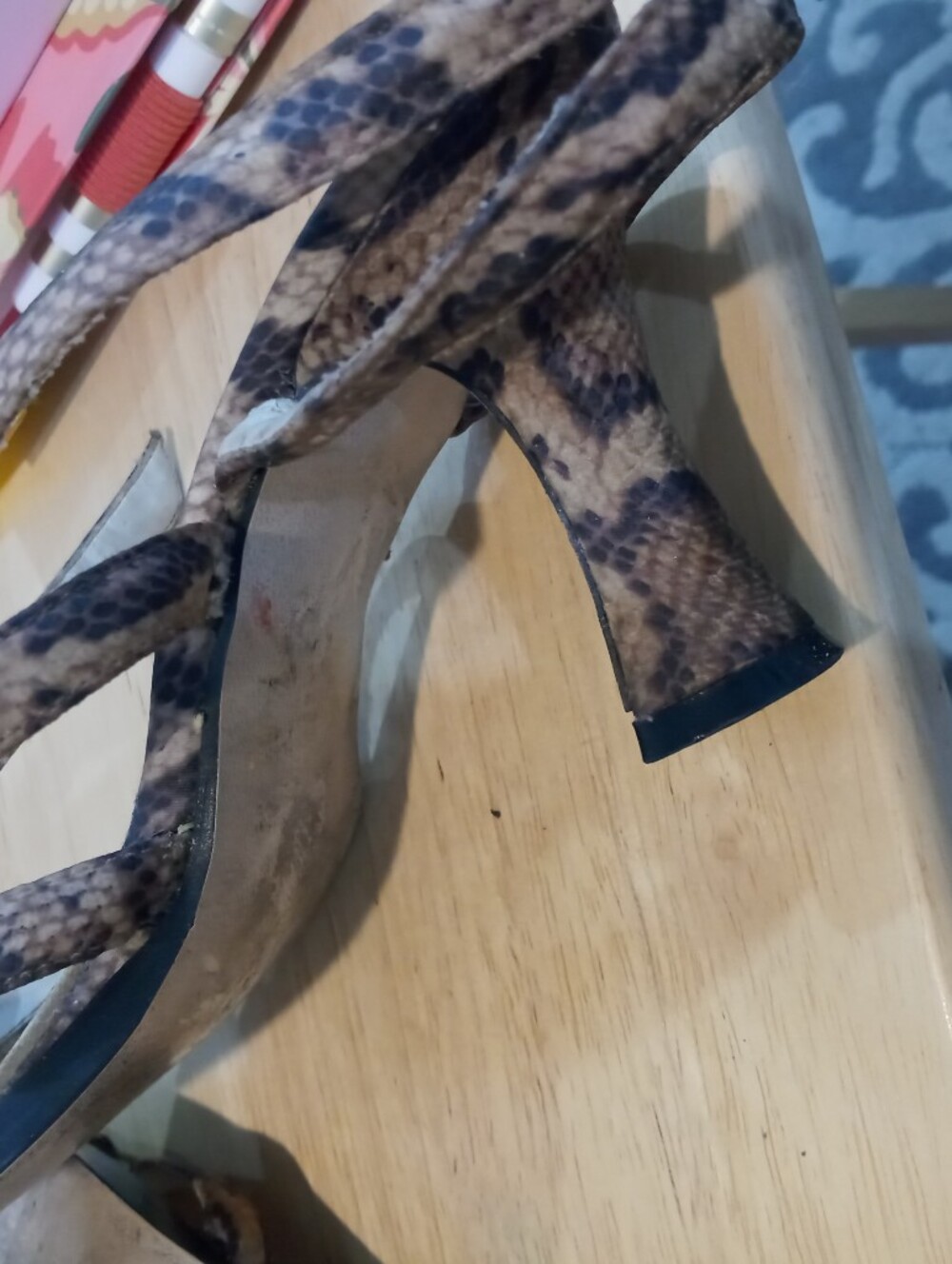 Unlisted by Kenneth Cole Brown Snake-Print Strappy Heels
